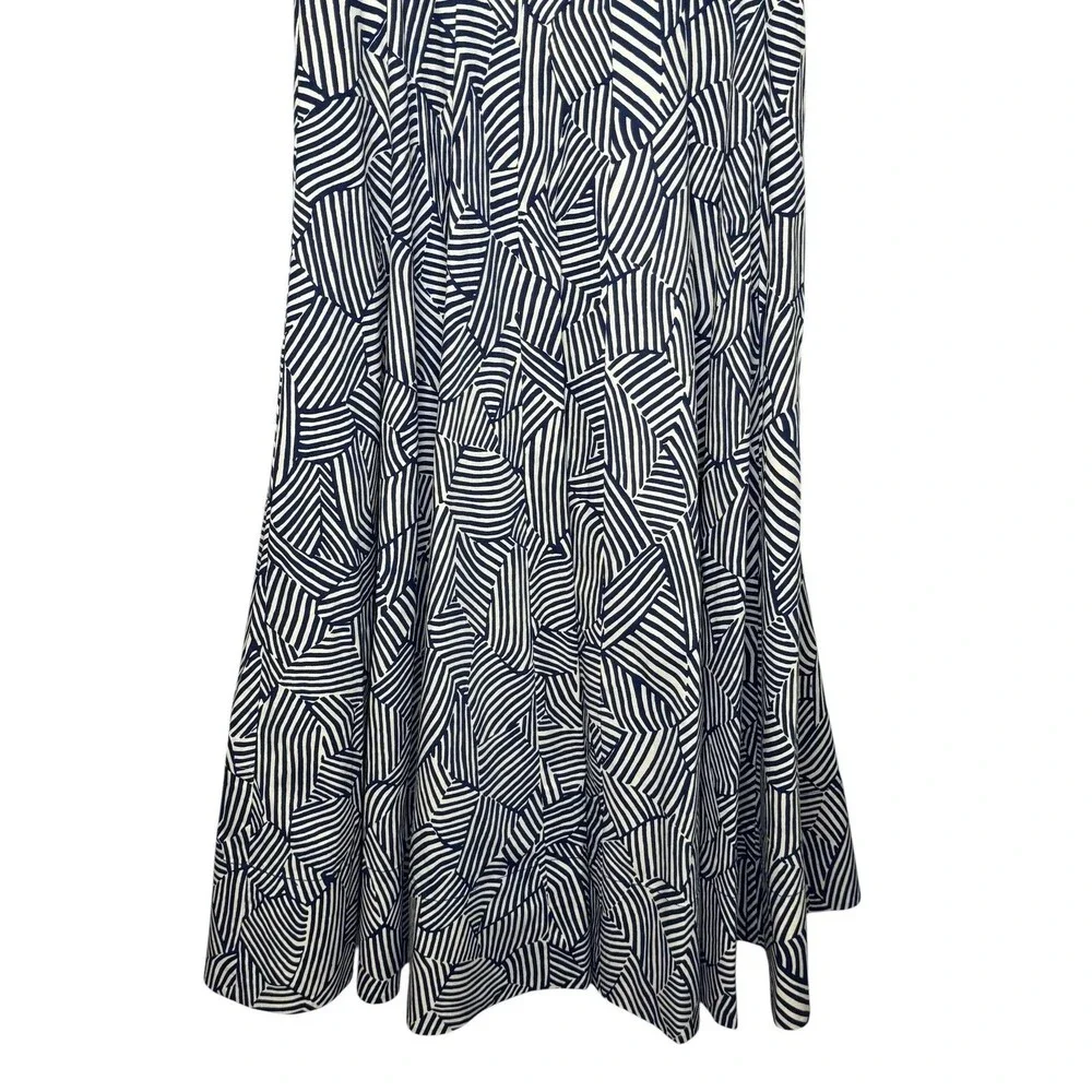 STAUD Wells Dress 6 Blue White Geometric Scoop Neck Fit Flare Midi Sundress - Picture 5 of 9